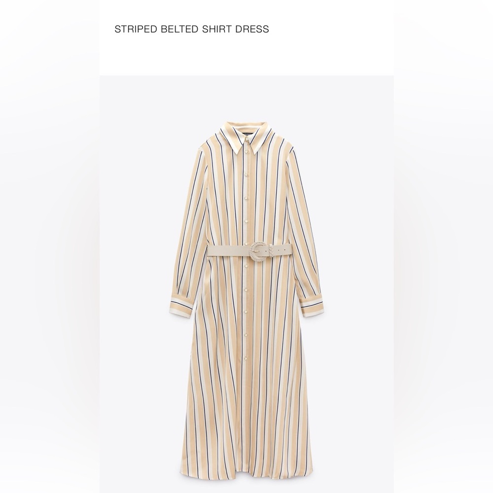 Zara Striped Belted Shirt Satin Dress - NWT